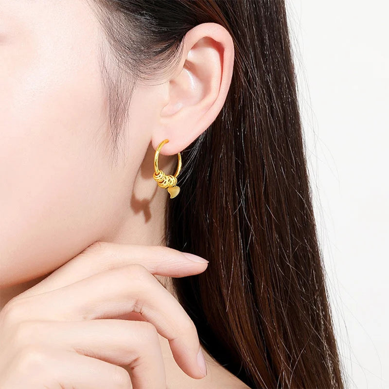 AU750 18K gold women's earrings with round bead heart-shaped design, fashionable and exquisite jewelry, a high-end gift for her
