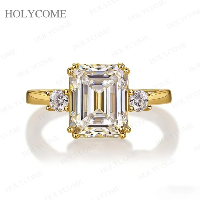 925 Sterling Silver Emerald Cut Moissanite Ring