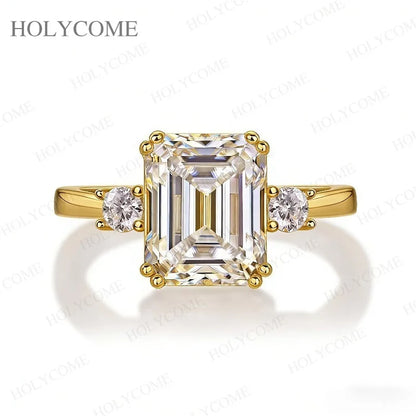 925 Sterling Silver Emerald Cut Moissanite Ring