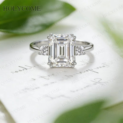 925 Sterling Silver Emerald Cut Moissanite Ring