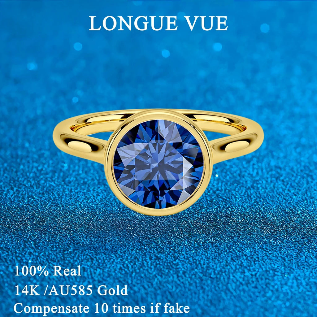 AU585 Gold 14K Rings for Women Lab Grown Ruby Emerald Sapphire Jewelry Round Moissanite Wedding Engagement Ring Wholesale