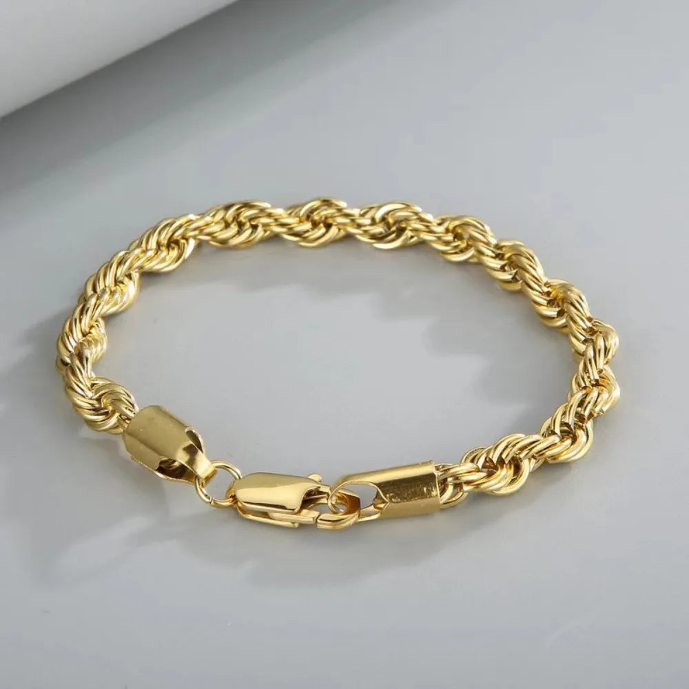 QWWASD 18K Over Silver Rope Necklace and Bracelet