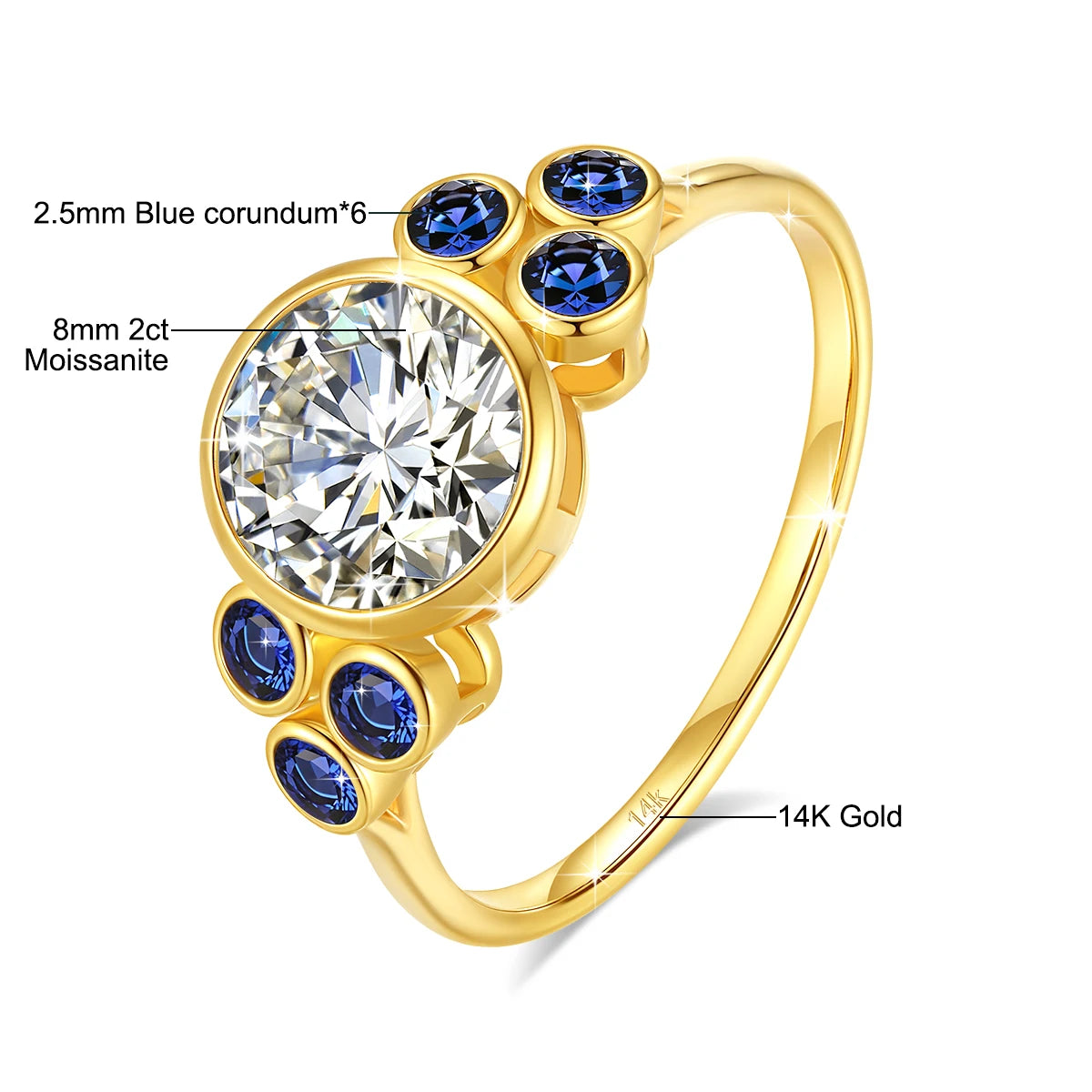 Au585 Round Cut 2.0CT Moissanite Rings for Women 100% 14K Yellow Gold Unique Design Engagement Wedding Gift Fine Jewelry