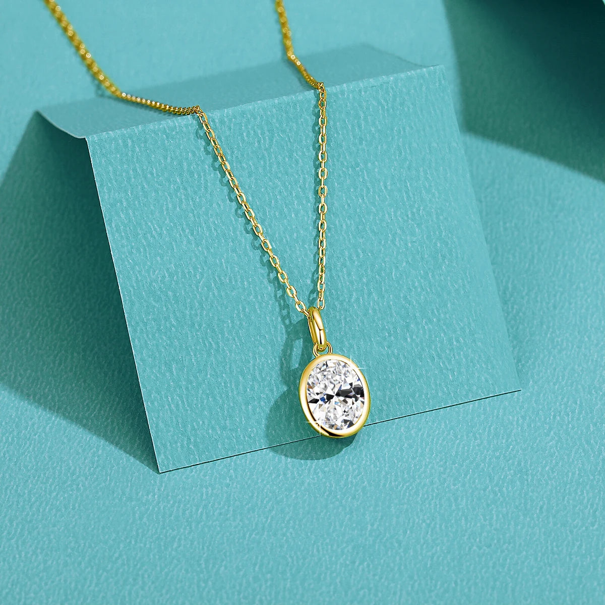 AU585 Gold 14K Oval Cut Moissanite Bezel Pendant Necklace for Women Wedding Party Fine Jewelry Valentine&