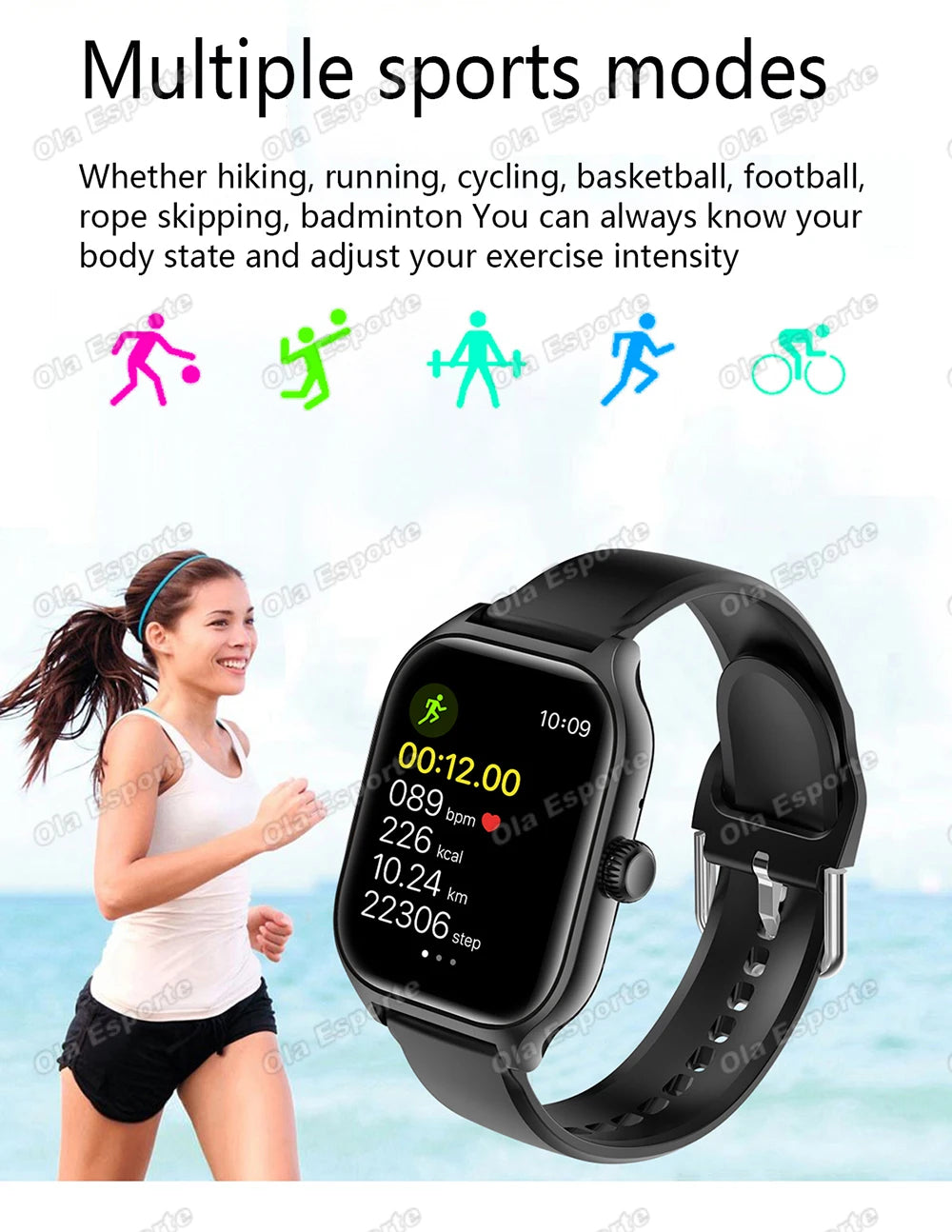 OLA ESPORTE Rectangle Unisex Smart Watch for Android or iOS