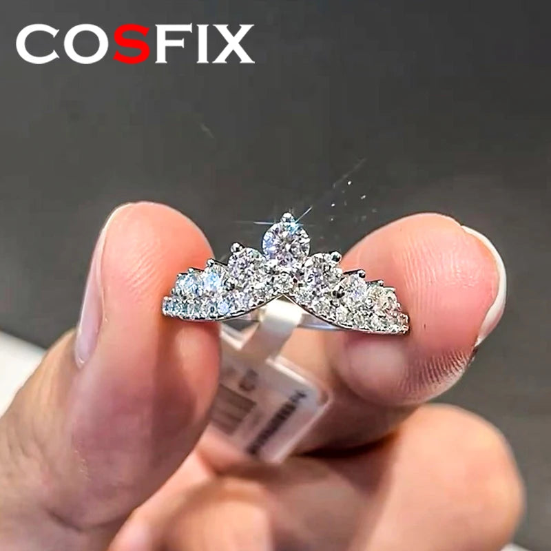 COSFIX D Color Moissanite Ring Round Cut Moissanite Rings for Women Luxury 925 Silver Women&