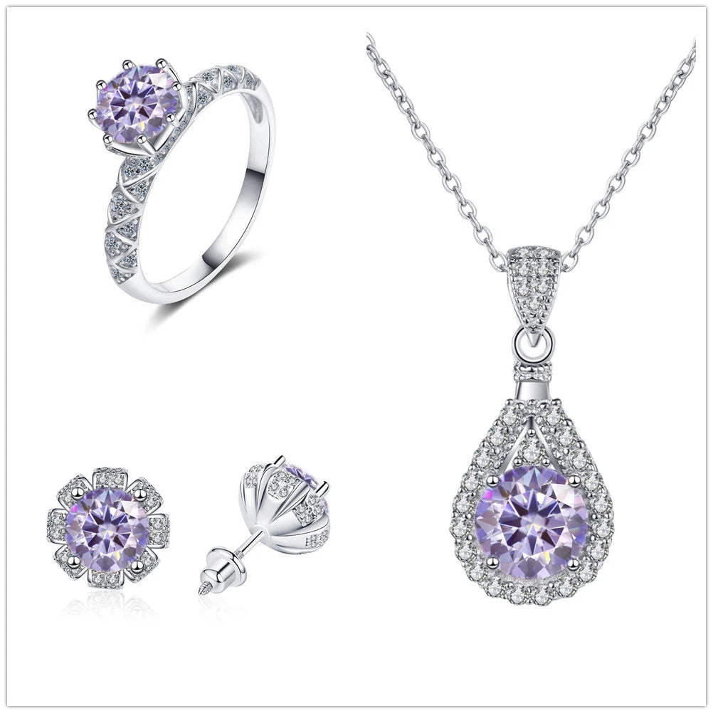 Certified Moissanite Necklace Engagement Ring Stud Earrings for Women4 CT Round Cut Moissanite Diamond Wedding Jewelry Set