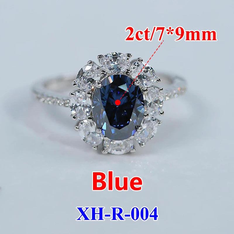 Women Moissanite Ring s925 Silver Oval Cut Blue or Champagne Moissanite Rings for Women Luxury