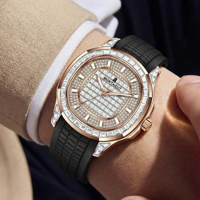 MONTAGUT Herrenuhr in Roségold mit Silikonarmband