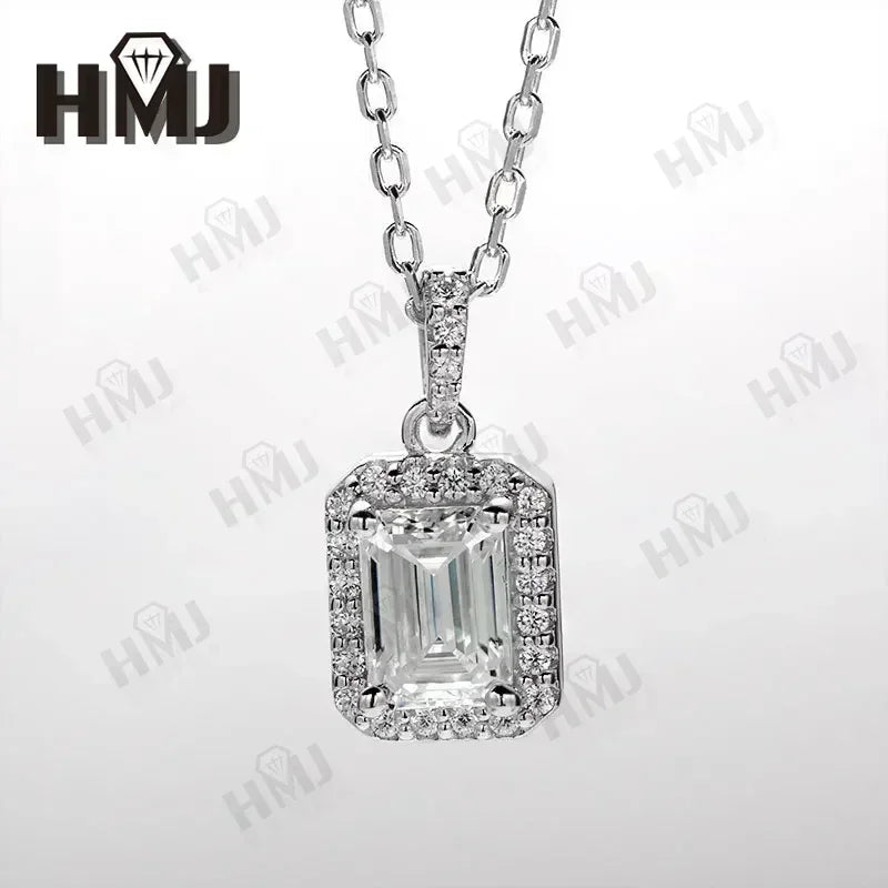 100% S925 Sterling Silver Moissanite earrings GRA Certified Emerald Cut Necklace Jewelry Sets For Women Fine Wedding Gift