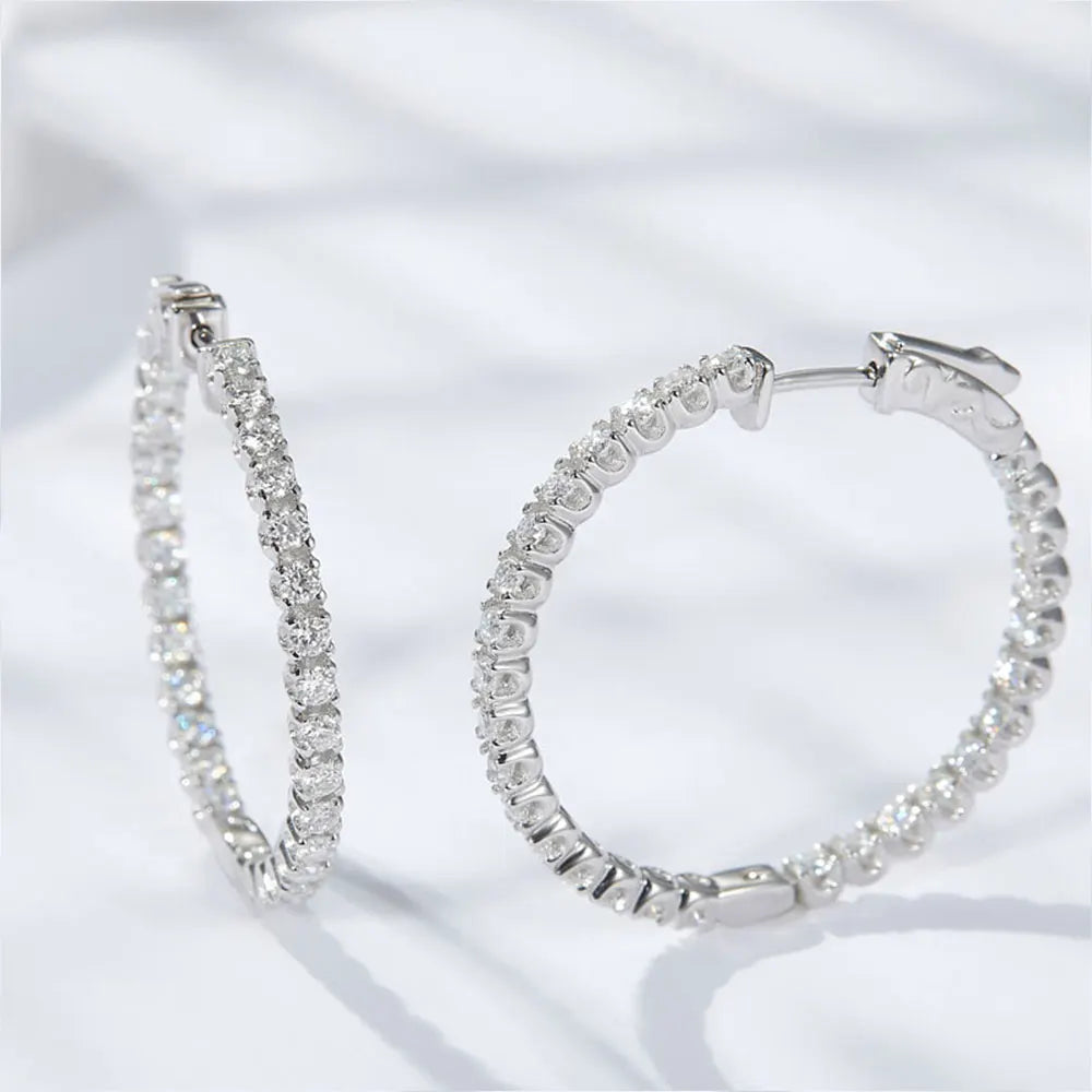 Hoop Moissanite Earrings for Women GRA Certified Silver