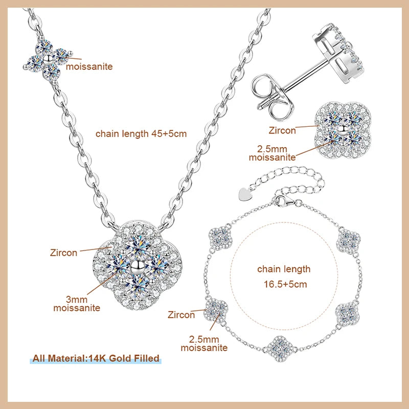 OXTAO Moissanite Earrings Pendant Necklace Set