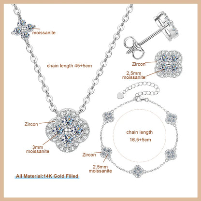 OXTAO Moissanite Earrings Pendant Necklace Set
