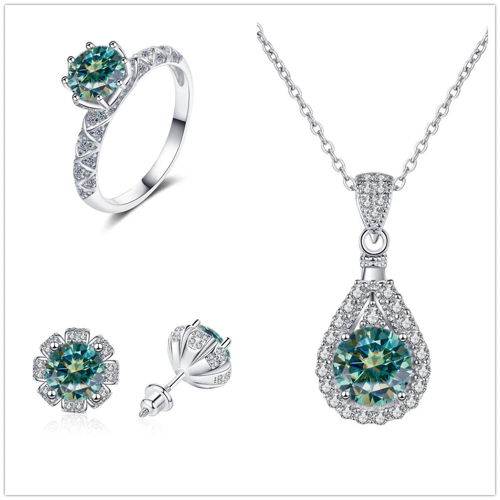 Certified Moissanite Necklace Engagement Ring Stud Earrings for Women4 CT Round Cut Moissanite Diamond Wedding Jewelry Set