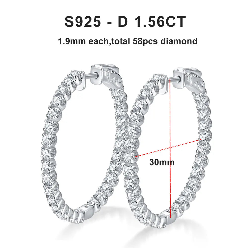 Hoop Moissanite Earrings for Women GRA Certified Silver