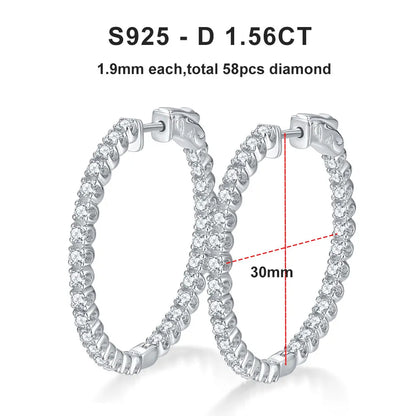 Hoop Moissanite Earrings for Women GRA Certified Silver